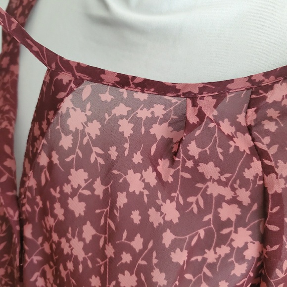 Old Navy Wine/Blush Floral Print Sheer Blouse - Picture 4 of 5